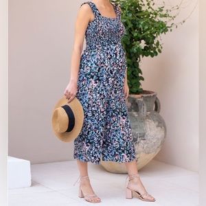 Wide Leg Cropped Maternity to Nursing Jumpsuit in Floral Dot | Size 10